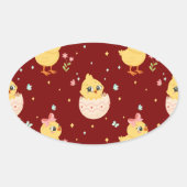 Cute Easter Chick with Pink Bow Seamless Pattern  Ovaler Aufkleber (Vorderseite)