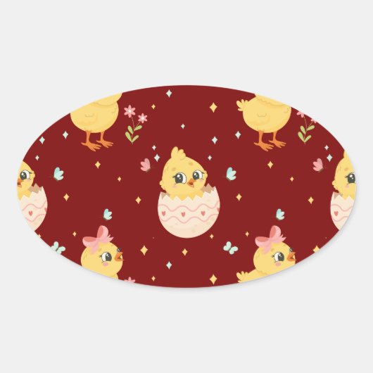 Cute Easter Chick with Pink Bow Seamless Pattern  Ovaler Aufkleber (Vorderseite)