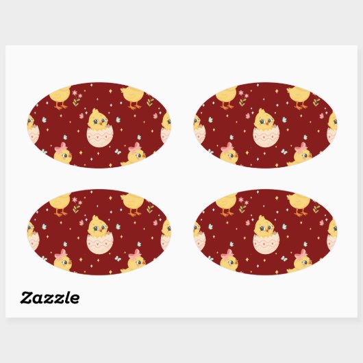 Cute Easter Chick with Pink Bow Seamless Pattern  Ovaler Aufkleber (Blatt)