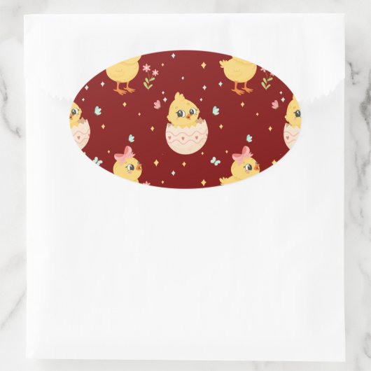 Cute Easter Chick with Pink Bow Seamless Pattern  Ovaler Aufkleber (Tasche)