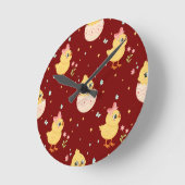 Cute Easter Chick with Pink Bow Seamless Pattern  Runde Wanduhr (Winkel)