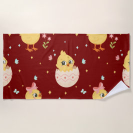 Cute Easter Chick with Pink Bow Seamless Pattern  Strandtuch