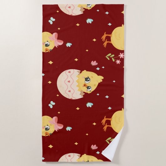 Cute Easter Chick with Pink Bow Seamless Pattern  Strandtuch (Vorderseite)