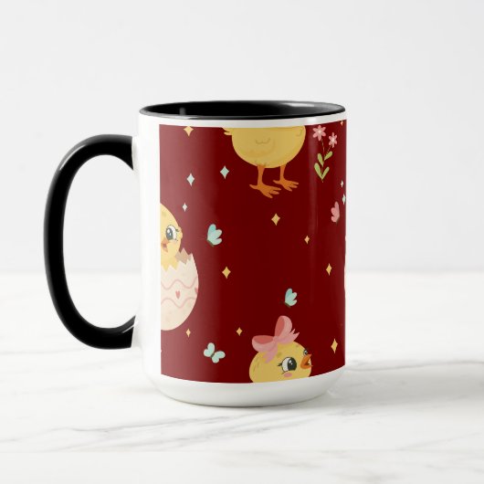 Cute Easter Chick with Pink Bow Seamless Pattern  Tasse (Links)