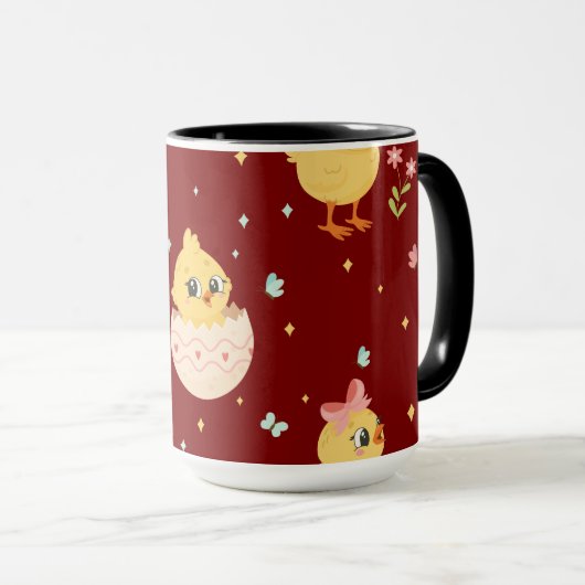 Cute Easter Chick with Pink Bow Seamless Pattern  Tasse (VorderseiteRechts)