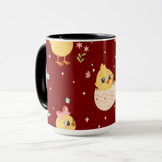 Cute Easter Chick with Pink Bow Seamless Pattern  Tasse (Vorderseite Links)