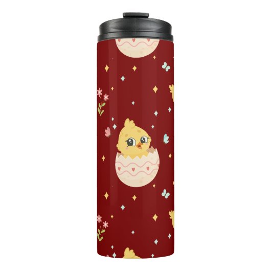 Cute Easter Chick with Pink Bow Seamless Pattern  Thermosbecher (Vorderseite)