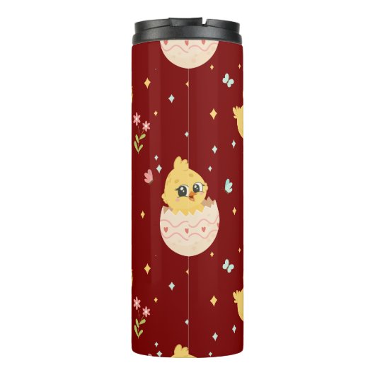 Cute Easter Chick with Pink Bow Seamless Pattern  Thermosbecher (Rückseite)