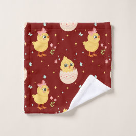 Cute Easter Chick with Pink Bow Seamless Pattern  Waschlappen