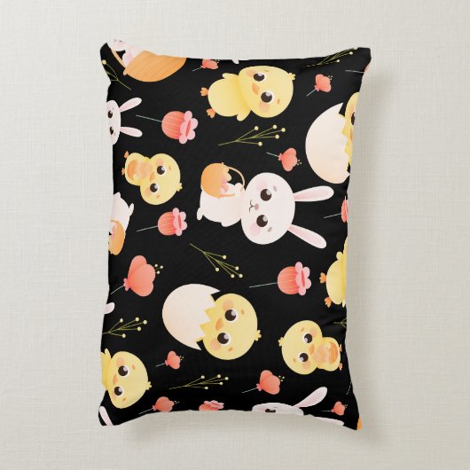Cute Easter Chicks & Bunnies Seamless Pattern Dekokissen (Rückseite(Vertikal))