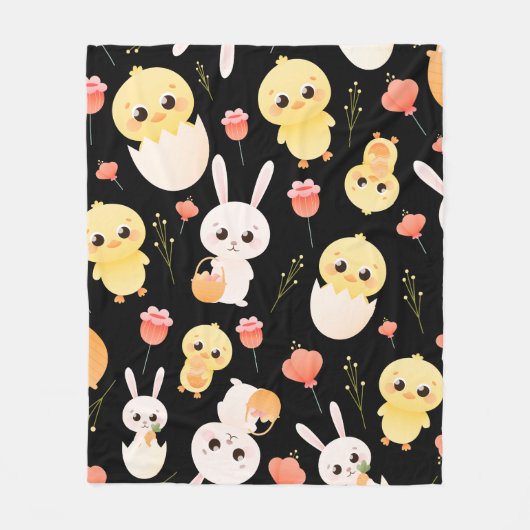 Cute Easter Chicks & Bunnies Seamless Pattern  Fleecedecke (Vorderseite)