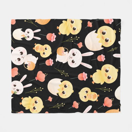 Cute Easter Chicks & Bunnies Seamless Pattern  Fleecedecke (Vorderseite (Horizontal))