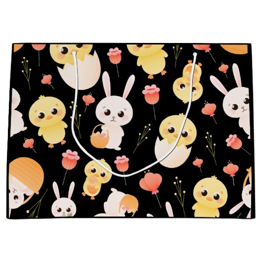 Cute Easter Chicks & Bunnies Seamless Pattern  Große Geschenktüte (Vorderseite)