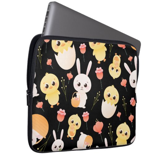 Cute Easter Chicks & Bunnies Seamless Pattern  Laptopschutzhülle (Vorne Rechts)