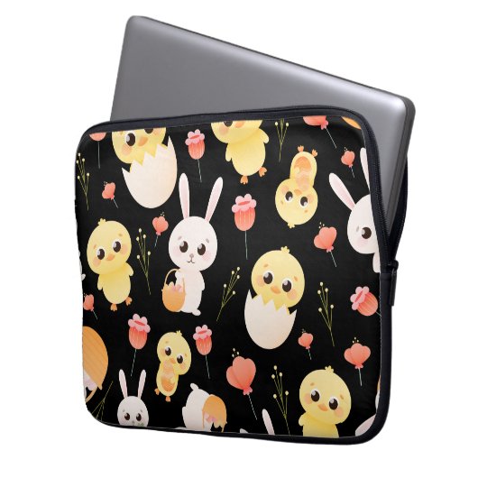 Cute Easter Chicks & Bunnies Seamless Pattern  Laptopschutzhülle (Vorderseite Links)