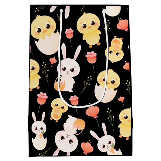 Cute Easter Chicks & Bunnies Seamless Pattern  Mittlere Geschenktüte (Rückseite)