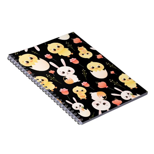 Cute Easter Chicks & Bunnies Seamless Pattern  Notizblock (Rechte Seite)