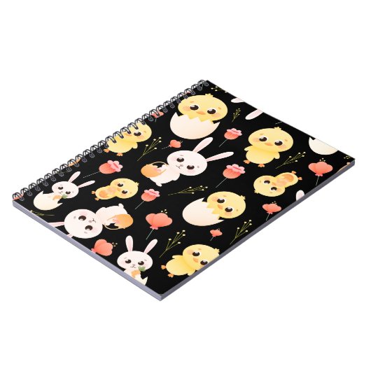 Cute Easter Chicks & Bunnies Seamless Pattern  Notizblock (Linke Seite)