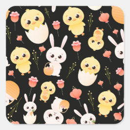 Cute Easter Chicks & Bunnies Seamless Pattern  Orn Quadratischer Aufkleber