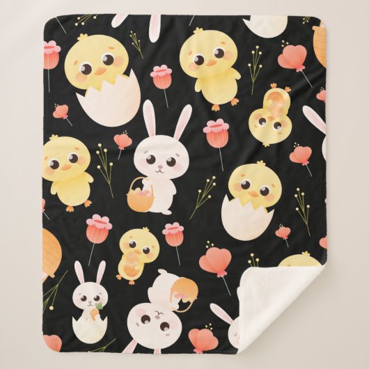 Cute Easter Chicks & Bunnies Seamless Pattern  Sherpadecke (Vorderseite)