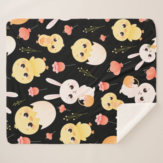 Cute Easter Chicks & Bunnies Seamless Pattern  Sherpadecke (Vorderseite (Horizontal))