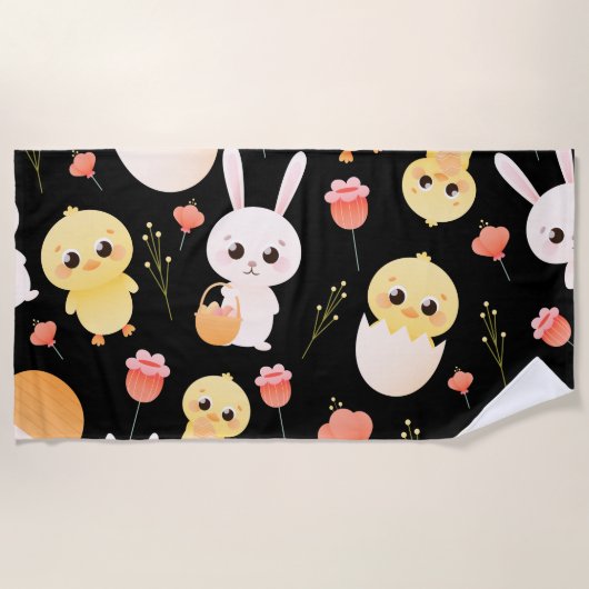 Cute Easter Chicks & Bunnies Seamless Pattern  Strandtuch (Vorderseite)