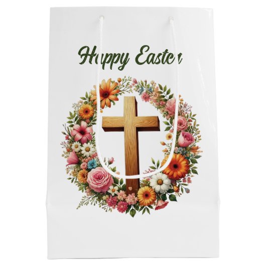Cute Easter Cross customizable Mittlere Geschenktüte (Rückseite)