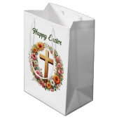 Cute Easter Cross customizable Mittlere Geschenktüte (Rückseite Schrägansicht)