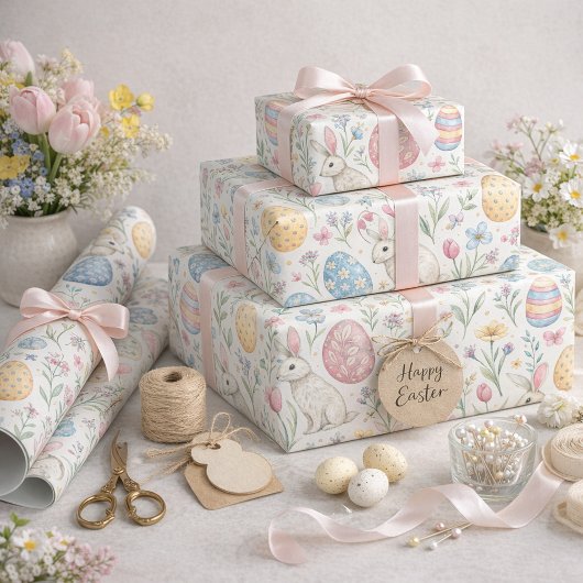 Cute Easter Egg and Spring Bunny Illustration Geschenkpapier