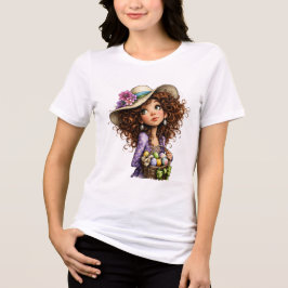 Cute Easter Girl with Eggs Spring Art Tri-Blend Shirt