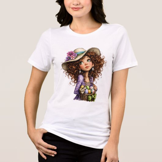 Cute Easter Girl with Eggs Spring Art Tri-Blend Shirt (Vorderseite)