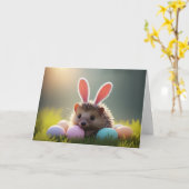 Cute Easter Hedgehog with Colored Eggs Karte (Gelbe Blume)