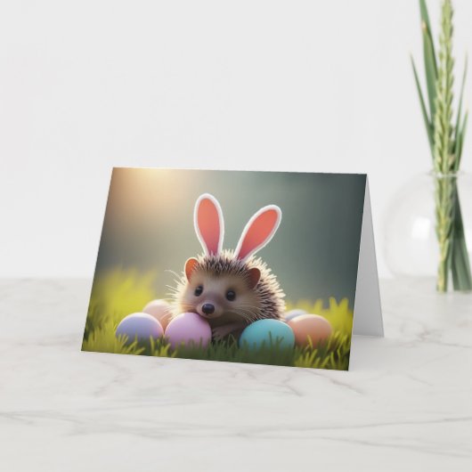 Cute Easter Hedgehog with Colored Eggs Karte (Vorderseite)