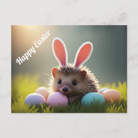 Cute Easter Hedgehog with Colored Eggs Postkarte (Vorderseite)