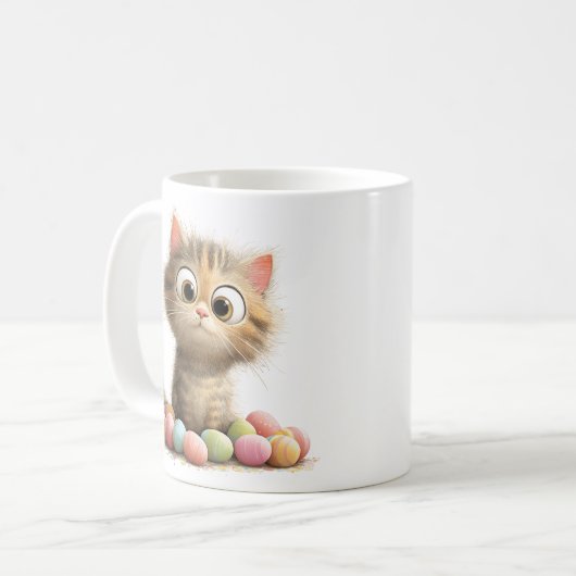 Cute Easter Kitten Mug with Pastel Eggs Kaffeetasse (Vorderseite Links)