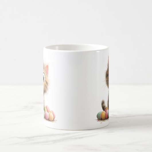 Cute Easter Kitten Mug with Pastel Eggs Kaffeetasse (Mittel)