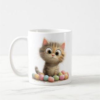 Cute Easter Kitten Mug with Pastel Eggs Kaffeetasse