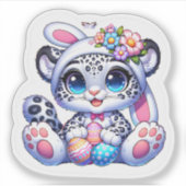 Cute Easter Snow Leopard Big Cat Stickers Aufkleber (Vorderseite)