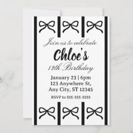 Cute editable bow birthday invite einladung