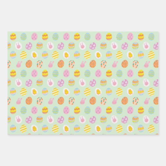 Cute Egg Pattern Green Yellow Pink Kids Birthday Geschenkpapier Set (Vorderseite 3)