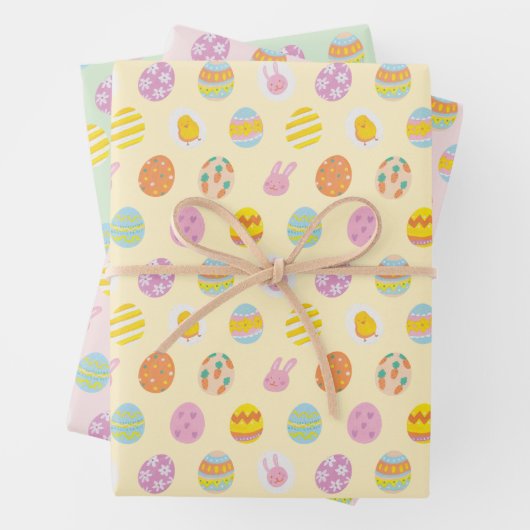 Cute Egg Pattern Green Yellow Pink Kids Birthday Geschenkpapier Set (Beispiel)