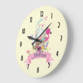 Cute Egg, Pink Flamingo & Bunny, Watercolor Große Wanduhr (Winkel)
