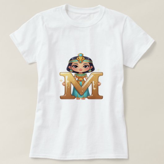 Cute Egyptian Queen with Letter M – Royal Cartoon T-Shirt (Design vorne)