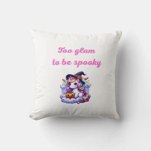 Cute Einhorn Hexen Illustration – "Too Glam to Be Kissen