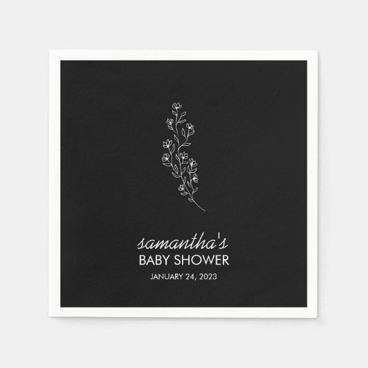 Cute Elegant Black Line Art Flower Serviette (Vorderseite)