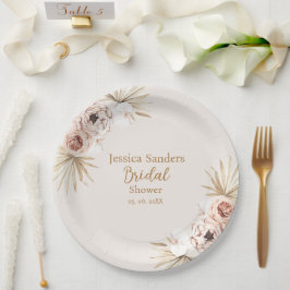 Cute Elegant Flowers Boho Bridal Shower Pappteller