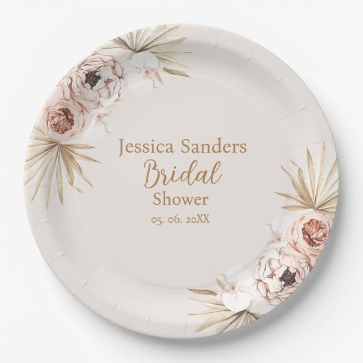 Cute Elegant Flowers Boho Bridal Shower Pappteller (Vorderseite)