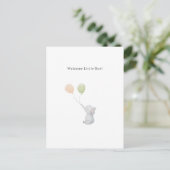Cute Elephant And Balloons Welcome New Baby Card. Postkarte (Stehend Vorderseite)