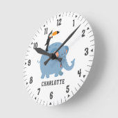 Cute Elephant and Bird Girls Room Decor Custom Runde Wanduhr (Winkel)