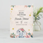 Cute Elephant Baby Shower Invite, Girl Baby Shower Einladung (Stehend Vorderseite)